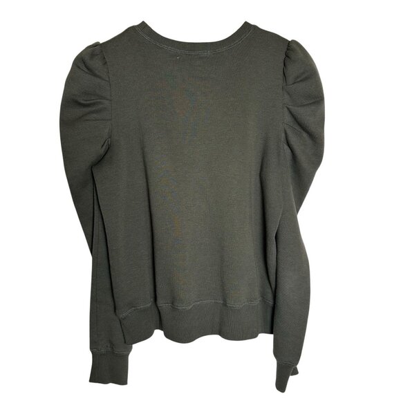 Rebecca Minkoff Janine Puff Sleeve Sweatshirt in Olive Green Small Cotton Blend - Picture 2 of 13